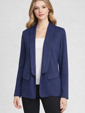 POGTMM Navy Blue Lightweight Open Front Blazer with Faux Flap Pockets M
